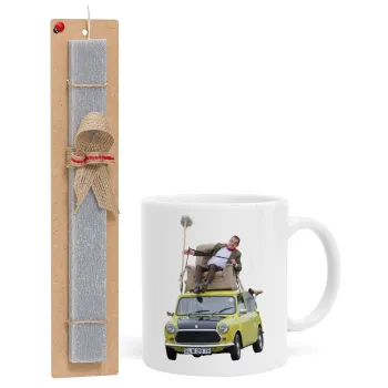 Mr. Bean mini 1000, Easter Set, Ceramic Cup (330ml) & Easter aromatic flat candle (30cm) (GRAY)