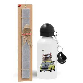 Mr. Bean mini 1000, Πασχαλινή Λαμπάδα με παγούρι μεταλλικό  αλουμινίου (500ml) & κερί αρωματικό πλακέ (30cm) (ΓΚΡΙ)