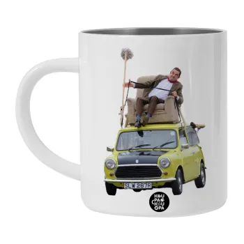 Mr. Bean mini 1000, Λευκή Ανοξείδωτη Μεταλλική Κούπα 450ml - Διπλού Τοιχώματος 