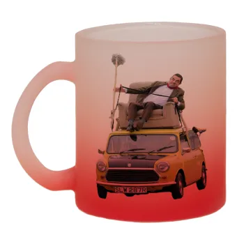 Mr. Bean mini 1000, Κούπα γυάλινη δίχρωμη με βάση το κόκκινο ματ, 330ml