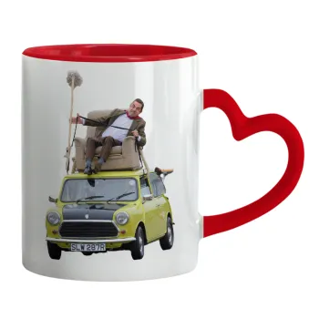 Mr. Bean mini 1000, Κούπα καρδιά χερούλι κόκκινη, κεραμική, 330ml