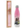 Easter Set, Metallic pink/white (Stainless steel) thermos, double-walled, 500ml & aromatic flat Easter candle (30cm) (PINK)