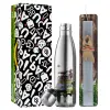Easter Set, metallic stainless thermos flask (500ml) & scented flat Easter candle (30cm) (GRAY)