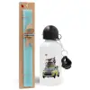 Easter Set, metallic aluminum water bottle (500ml) & scented flat candle (30cm) (TURQUOISE)