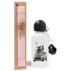 Easter Set, metallic aluminum bottle (500ml) & aromatic flat Easter candle (30cm) (PINK)