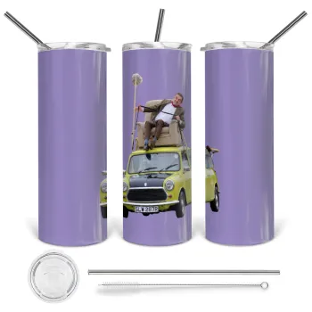 Mr. Bean mini 1000, Tumbler ποτήρι θερμό από ανοξείδωτο ατσάλι 600ml, με μεταλλικό καλαμάκι & βούρτσα καθαρισμού