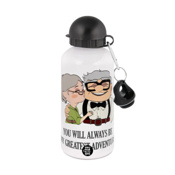 UP, YOU WILL ALWAYS BE MY GREATEST ADVENTURE, Metal water bottle, White, aluminum 500ml