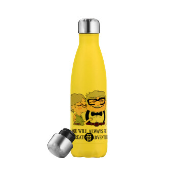 UP, YOU WILL ALWAYS BE MY GREATEST ADVENTURE, Μεταλλικό παγούρι θερμός Κίτρινος (Stainless steel), διπλού τοιχώματος, 500ml