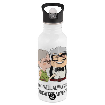 UP, YOU WILL ALWAYS BE MY GREATEST ADVENTURE, White water bottle with straw, stainless steel 600ml