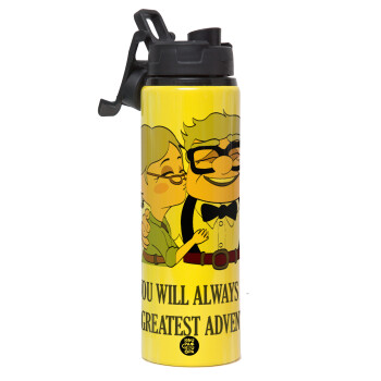 UP, YOU WILL ALWAYS BE MY GREATEST ADVENTURE, Metallic water bottle with safety lid, 850ml aluminum