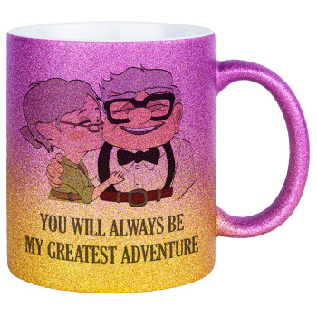 UP, YOU WILL ALWAYS BE MY GREATEST ADVENTURE, Κούπα Χρυσή/Ροζ Glitter, κεραμική, 330ml