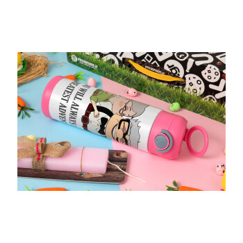 UP, YOU WILL ALWAYS BE MY GREATEST ADVENTURE, Easter candle, Childrens hot water bottle, stainless steel, with safety straw, PINK (500ml)