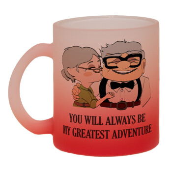 UP, YOU WILL ALWAYS BE MY GREATEST ADVENTURE, Κούπα γυάλινη δίχρωμη με βάση το κόκκινο ματ, 330ml