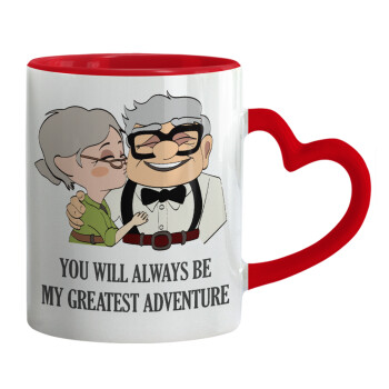 UP, YOU WILL ALWAYS BE MY GREATEST ADVENTURE, Mug heart red handle, ceramic, 330ml