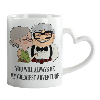 UP, YOU WILL ALWAYS BE MY GREATEST ADVENTURE, Κούπα καρδιά χερούλι λευκή, κεραμική, 330ml
