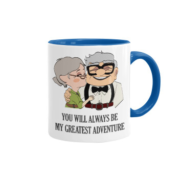 UP, YOU WILL ALWAYS BE MY GREATEST ADVENTURE, Mug colored blue, ceramic, 330ml