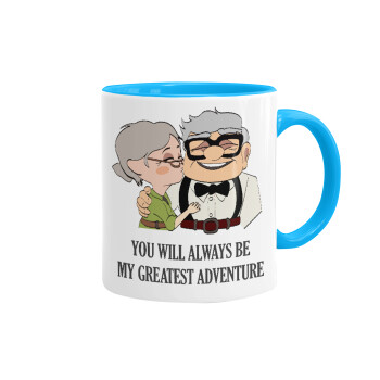 UP, YOU WILL ALWAYS BE MY GREATEST ADVENTURE, Mug colored light blue, ceramic, 330ml