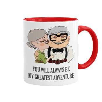 UP, YOU WILL ALWAYS BE MY GREATEST ADVENTURE, Mug colored red, ceramic, 330ml