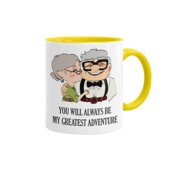 UP, YOU WILL ALWAYS BE MY GREATEST ADVENTURE, Mug colored yellow, ceramic, 330ml
