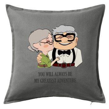 UP, YOU WILL ALWAYS BE MY GREATEST ADVENTURE, Sofa cushion Grey 50x50cm includes filling