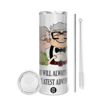UP, YOU WILL ALWAYS BE MY GREATEST ADVENTURE, Tumbler stainless steel 600ml, with metal straw & cleaning brush