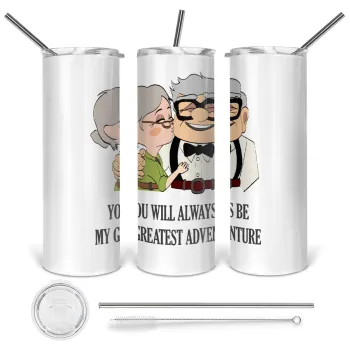UP, YOU WILL ALWAYS BE MY GREATEST ADVENTURE, Tumbler ποτήρι θερμό από ανοξείδωτο ατσάλι 600ml, με μεταλλικό καλαμάκι & βούρτσα καθαρισμού