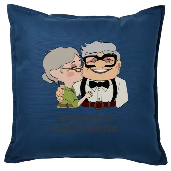 UP, YOU WILL ALWAYS BE MY GREATEST ADVENTURE, Sofa cushion Blue 50x50cm includes filling