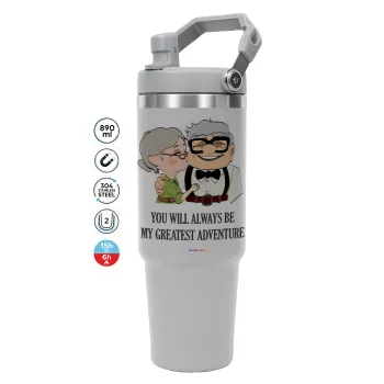 UP, YOU WILL ALWAYS BE MY GREATEST ADVENTURE, GREY color, 890ml (30oz) stainless Steel Tumbler with Handle