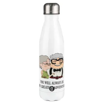 UP, YOU WILL ALWAYS BE MY GREATEST ADVENTURE, Μεταλλικό παγούρι θερμός Λευκό (Stainless steel), διπλού τοιχώματος, 500ml