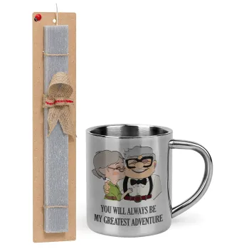 UP, YOU WILL ALWAYS BE MY GREATEST ADVENTURE, Easter Set, metallic thermal cup (300ml) & Easter aromatic flat candle (30cm) (GRAY)