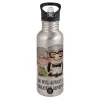 Water bottle Silver with straw, stainless steel 600ml