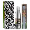 Easter Set, metallic stainless thermos flask (500ml) & scented flat Easter candle (30cm) (GRAY)