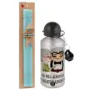 Easter Set, metallic silver aluminum water bottle (500ml) & scented flat Easter candle (30cm) (TURQUOISE)