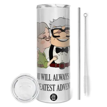 UP, YOU WILL ALWAYS BE MY GREATEST ADVENTURE, Tumbler stainless steel 600ml, with metal straw & cleaning brush