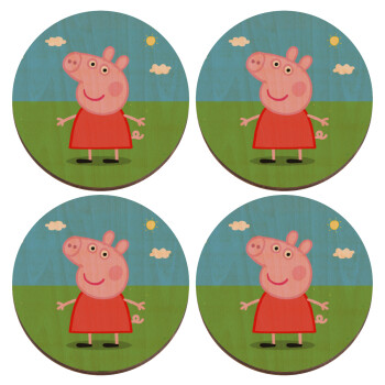 Πέππα το γουρουνάκι, ΣΕΤ x4 Σουβέρ ξύλινα στρογγυλά plywood (9cm)