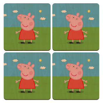 Πέππα το γουρουνάκι, ΣΕΤ x4 Σουβέρ ξύλινα τετράγωνα plywood (9cm)