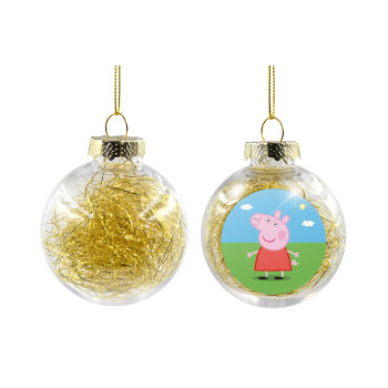 Πέππα το γουρουνάκι, Στολίδι Χριστουγεννιάτικη μπάλα δένδρου διάφανη με χρυσό γέμισμα 8cm