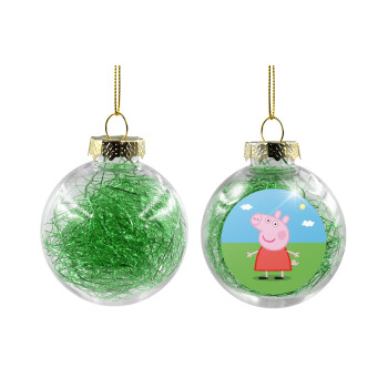 Πέππα το γουρουνάκι, Χριστουγεννιάτικη μπάλα δένδρου διάφανη με πράσινο γέμισμα 8cm