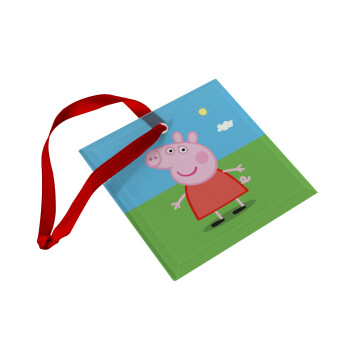 Πέππα το γουρουνάκι, Στολίδι Χριστουγεννιάτικο στολίδι γυάλινο τετράγωνο 9x9cm