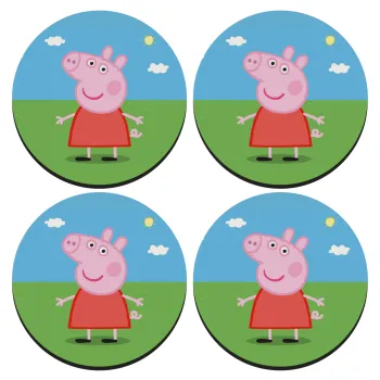 Πέππα το γουρουνάκι, ΣΕΤ 4 Σουβέρ ξύλινα στρογγυλά (9cm)