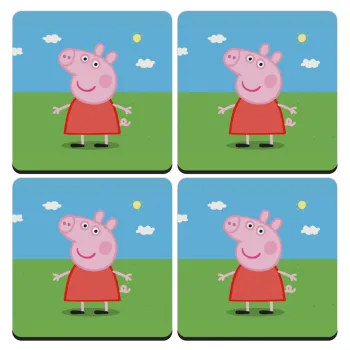 Πέππα το γουρουνάκι, ΣΕΤ 4 Σουβέρ ξύλινα τετράγωνα (9cm)