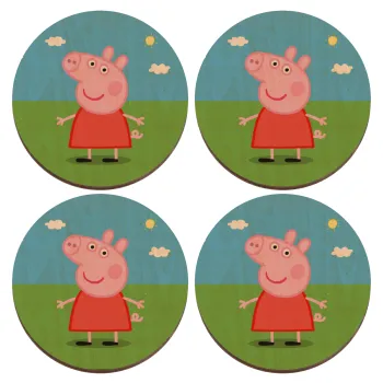 Πέππα το γουρουνάκι, ΣΕΤ x4 Σουβέρ ξύλινα στρογγυλά plywood (9cm)