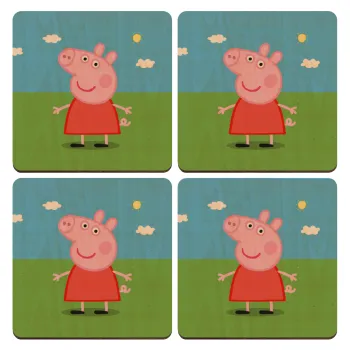 Πέππα το γουρουνάκι, ΣΕΤ x4 Σουβέρ ξύλινα τετράγωνα plywood (9cm)