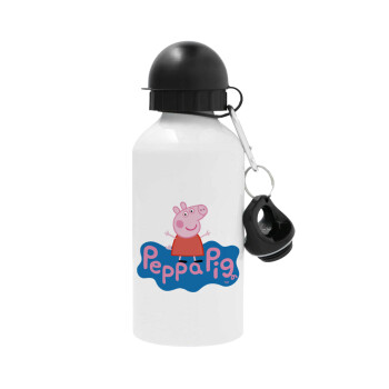 Πέππα το γουρουνάκι μπλε με όνομα, Μεταλλικό παγούρι νερού, Λευκό, αλουμινίου 500ml