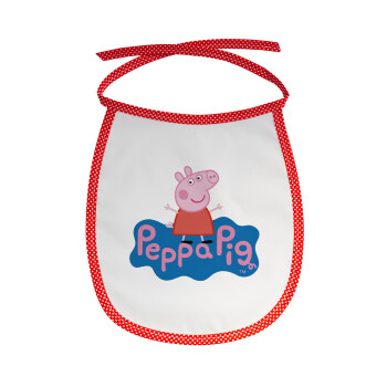 Πέππα το γουρουνάκι μπλε με όνομα, Σαλιάρα μωρού αλέκιαστη με κορδόνι Κόκκινη