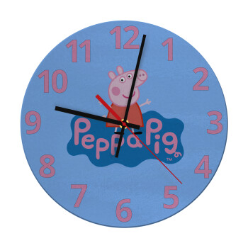 Πέππα το γουρουνάκι μπλε με όνομα, Ρολόι τοίχου γυάλινο (30cm)