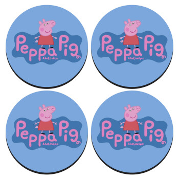 Πέππα το γουρουνάκι μπλε με όνομα, ΣΕΤ 4 Σουβέρ ξύλινα στρογγυλά (9cm)