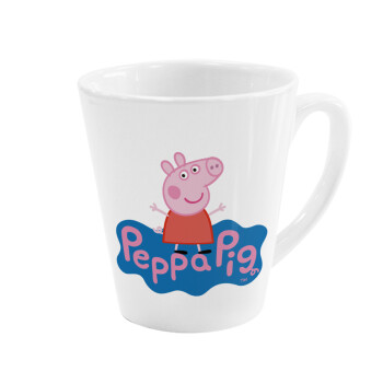 Πέππα το γουρουνάκι μπλε με όνομα, Κούπα κωνική Latte Λευκή, κεραμική, 300ml