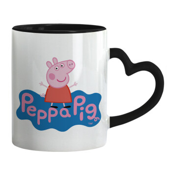 Πέππα το γουρουνάκι μπλε με όνομα, Mug heart black handle, ceramic, 330ml
