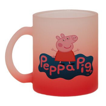 Πέππα το γουρουνάκι μπλε με όνομα, Κούπα γυάλινη δίχρωμη με βάση το κόκκινο ματ, 330ml